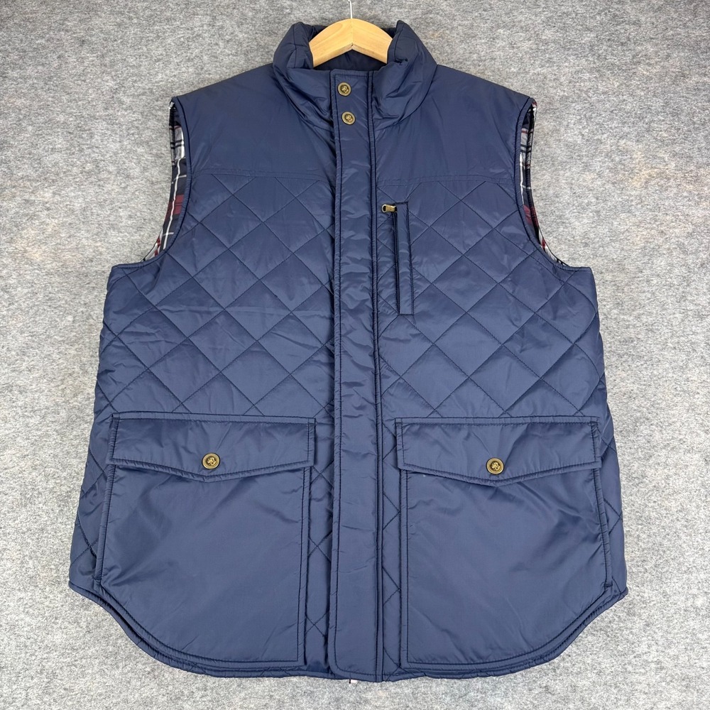 Southern Proper Varsity Vest Quilted Navy Blue Plaid Lined Mens Large L